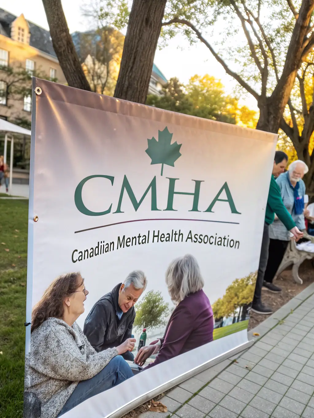 An image depicting the Canadian Mental Health Association (CMHA) logo with people supporting each other in the background.